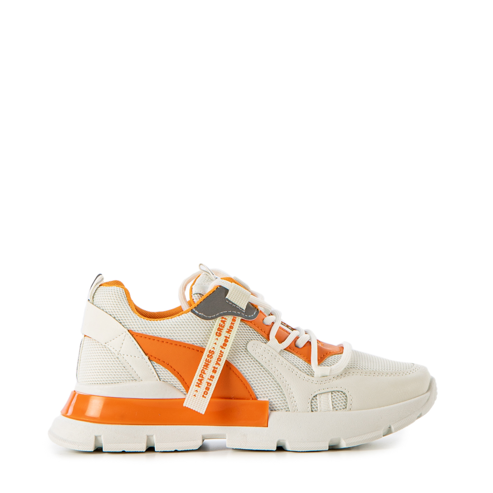 Γυναικεία αθλητικά παπούτσια Mondy λευκό με πορτοκάλι, 2 - Kalapod.gr