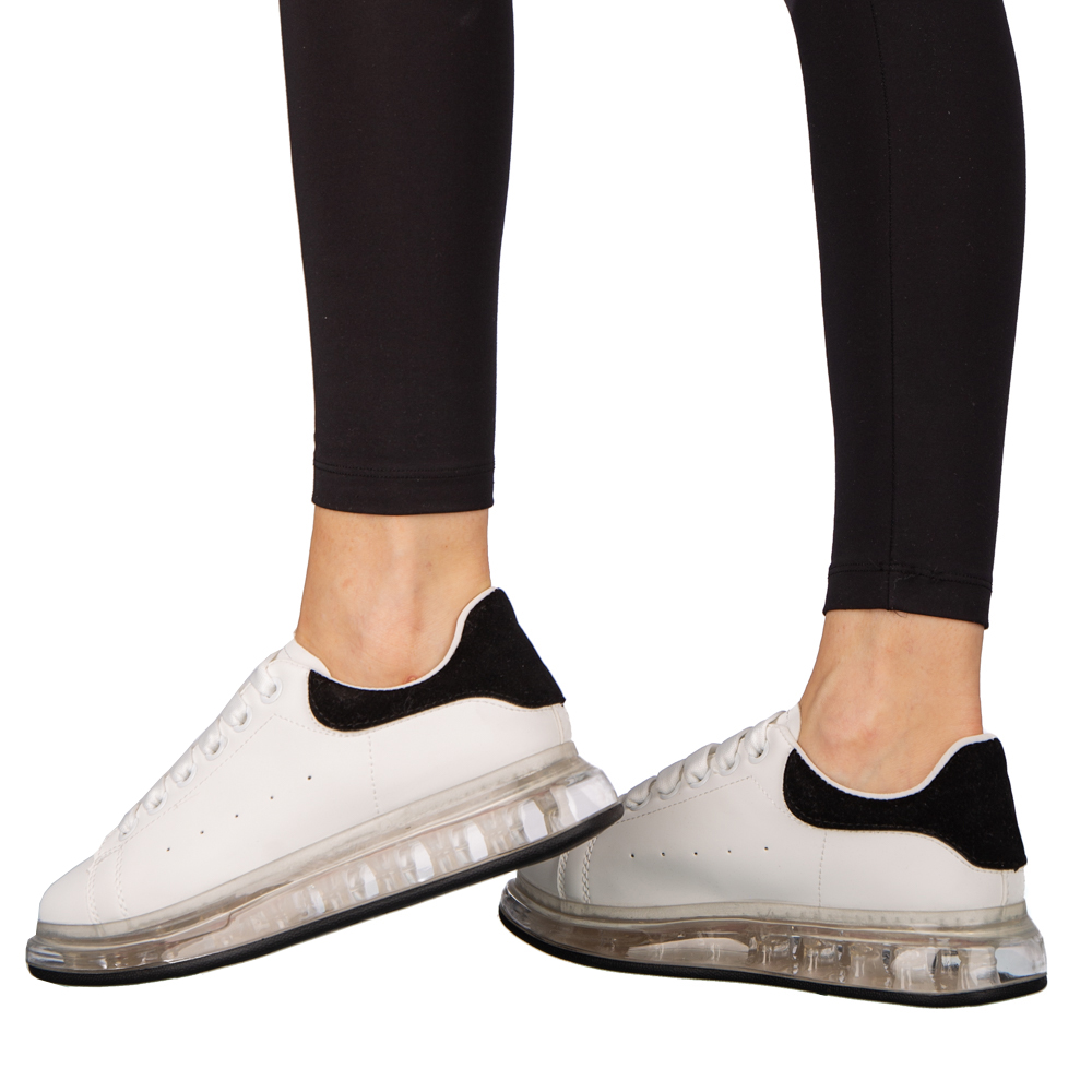 Γυναικεία αθλητικά παπούτσια μαύρο με λευκό από οικολογικό δέρμα Giuca, 4 - Kalapod.gr