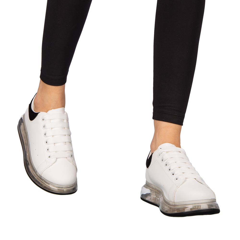Γυναικεία αθλητικά παπούτσια μαύρο με λευκό από οικολογικό δέρμα Giuca, 5 - Kalapod.gr