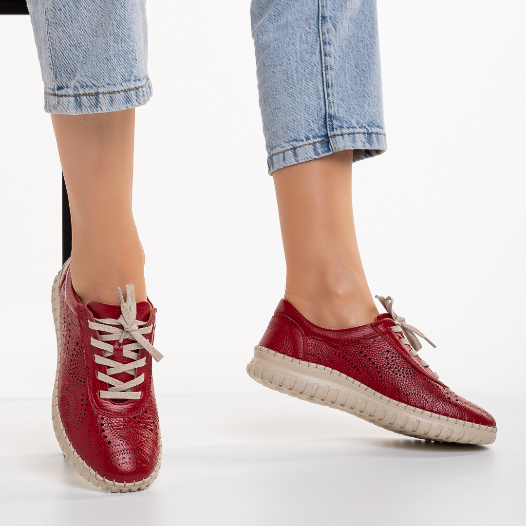Γυναικεία casual παπούτσια κόκκινα από φυσικό δέρμα Egisa, 3 - Kalapod.gr