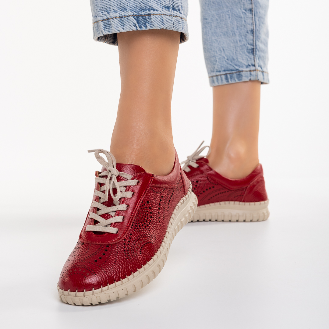 Γυναικεία casual παπούτσια κόκκινα από φυσικό δέρμα Egisa, 5 - Kalapod.gr