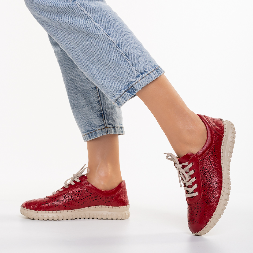 Γυναικεία casual παπούτσια κόκκινα από φυσικό δέρμα Egisa, 6 - Kalapod.gr