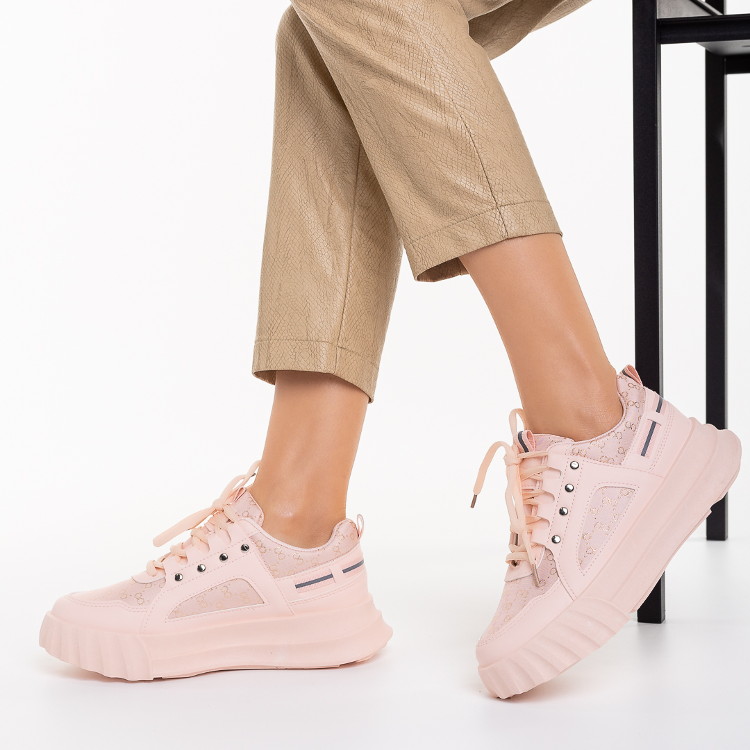 Γυναικεία αθλητικά παπούτσια  ροζ από οικολογικό δέρμα και ύφασμα Meriz - Kalapod.gr