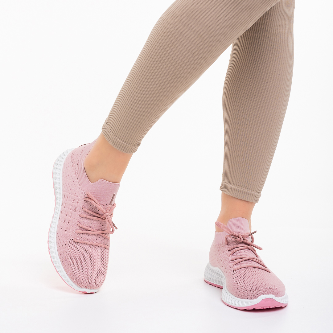 Γυναικεία αθλητικά παπούτσια  ροζ από ύφασμα Samye, 3 - Kalapod.gr