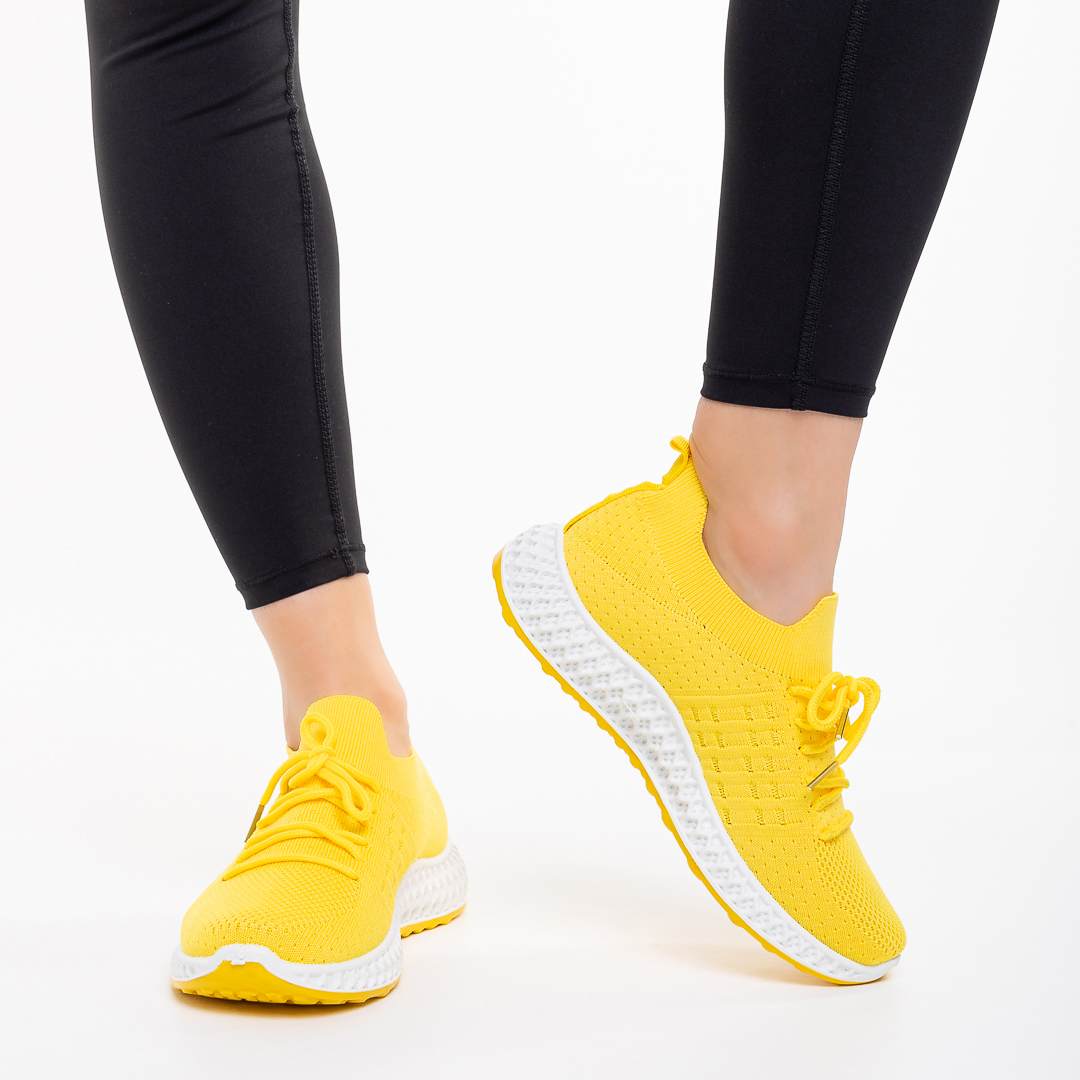 Γυναικεία αθλητικά παπούτσια  κίτρινα από ύφασμα Samye, 5 - Kalapod.gr