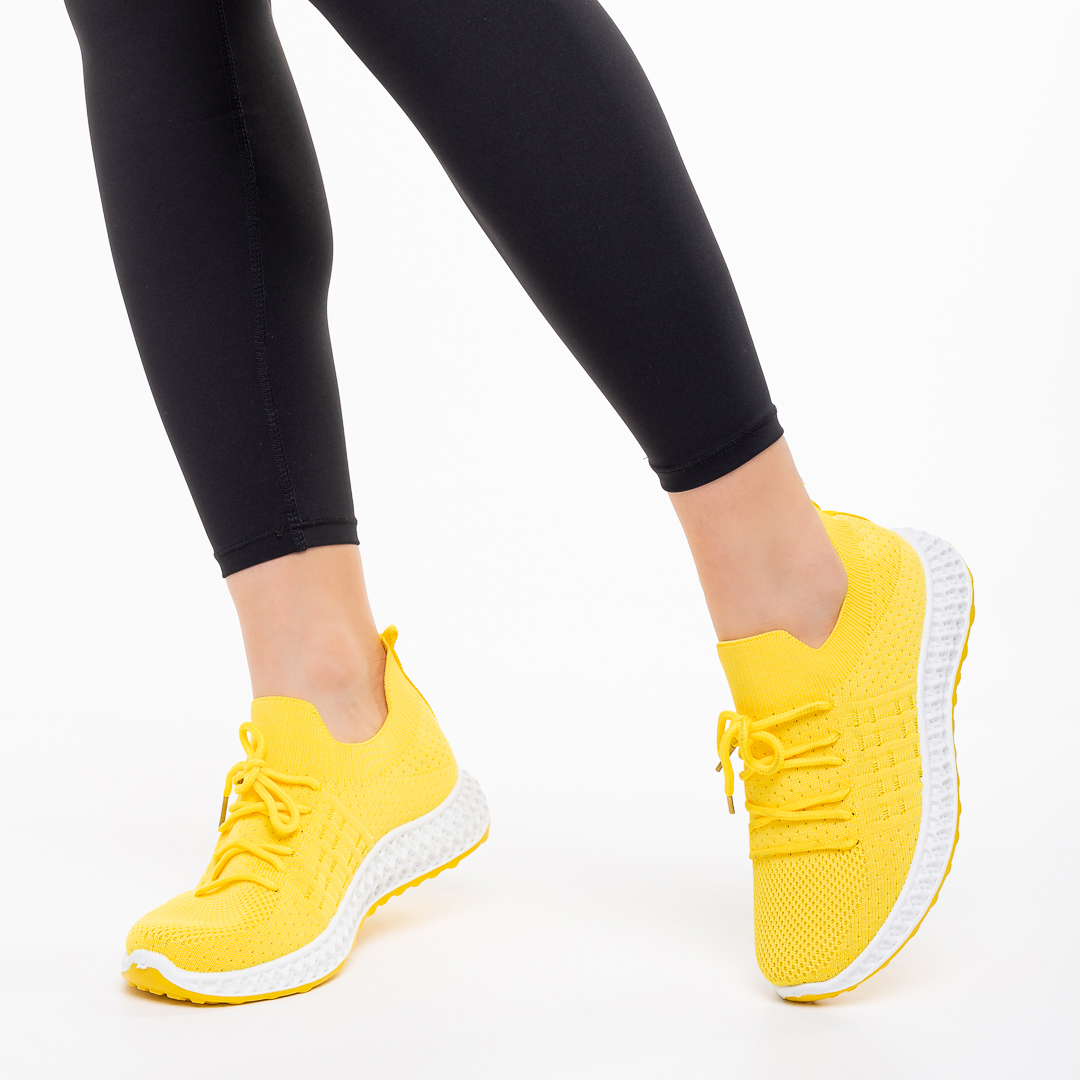 Γυναικεία αθλητικά παπούτσια  κίτρινα από ύφασμα Samye, 6 - Kalapod.gr