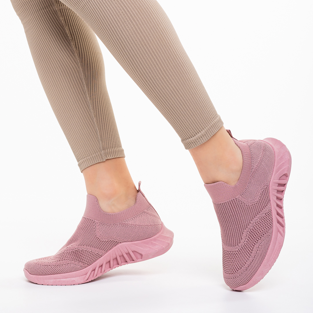 Γυναικεία αθλητικά παπούτσια  ροζ από ύφασμα Aceline, 4 - Kalapod.gr