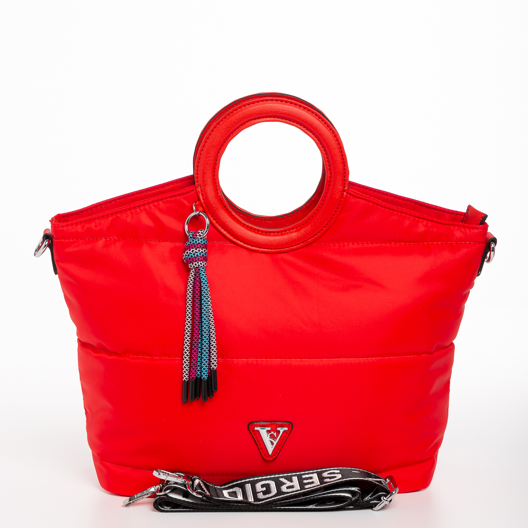 Γυναικεία τσάντα  κόκκινη από ύφασμα Aluma, 2 - Kalapod.gr