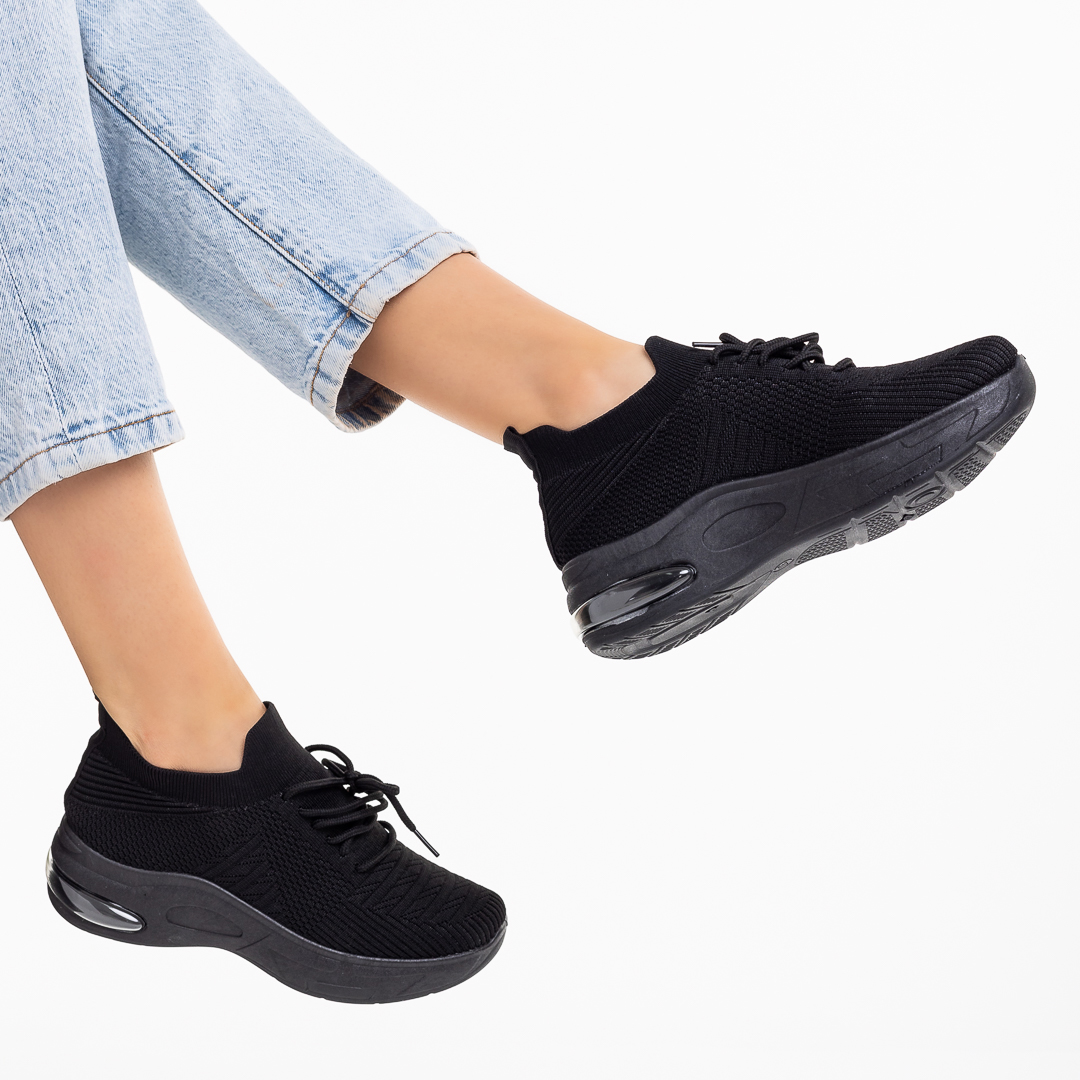 Γυναικεία αθλητικά παπούτσια μαύρα από ύφασμα Kindra, 6 - Kalapod.gr