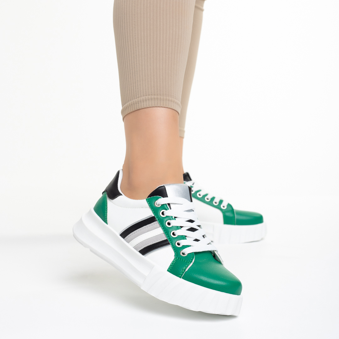 Γυναικεία αθλητικά παπούτσια πράσινα από οικολογικό δέρμα Valla, 3 - Kalapod.gr