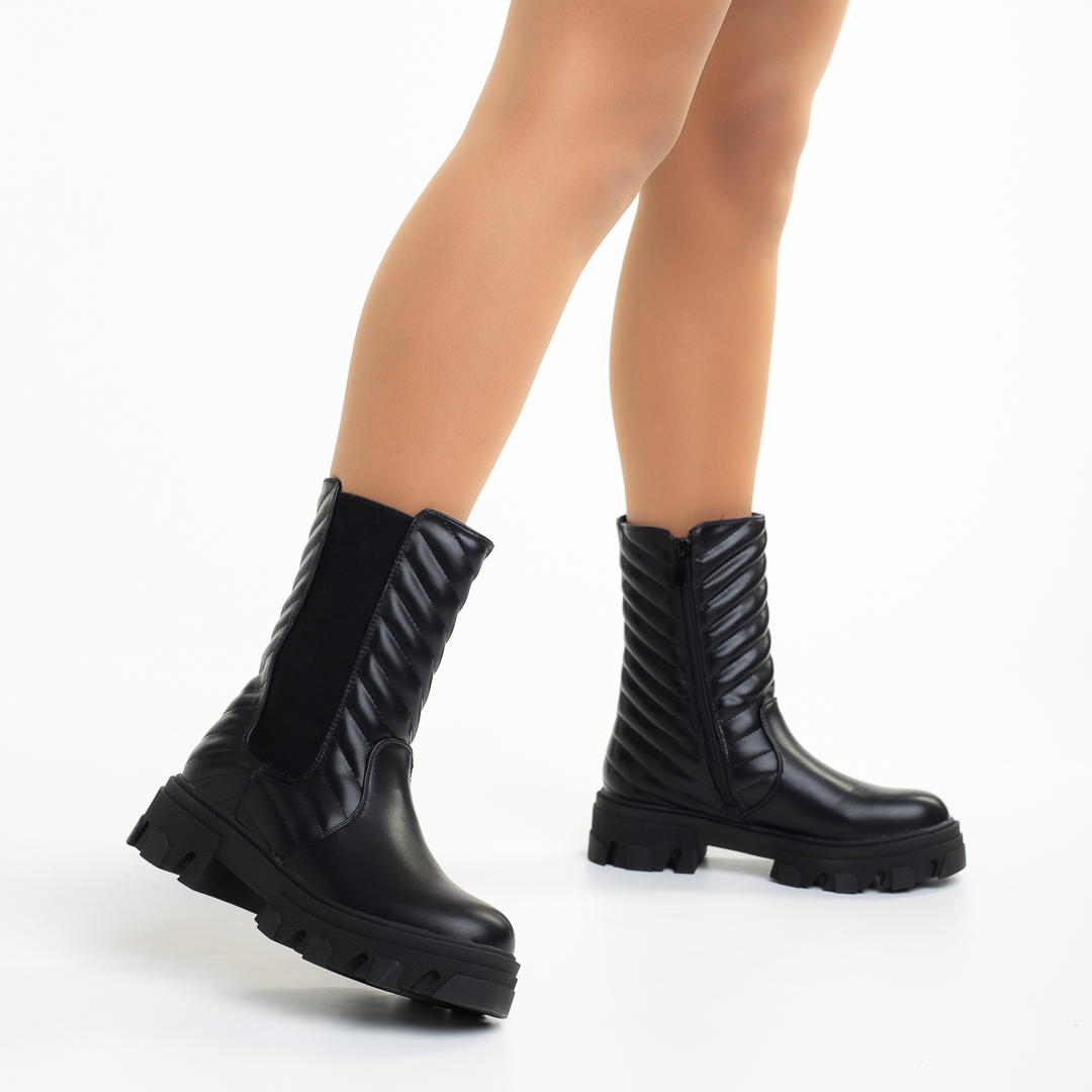 Γυναικείες μπότες μαύρα από οικολογικό δέρμα  Letonya, 4 - Kalapod.gr