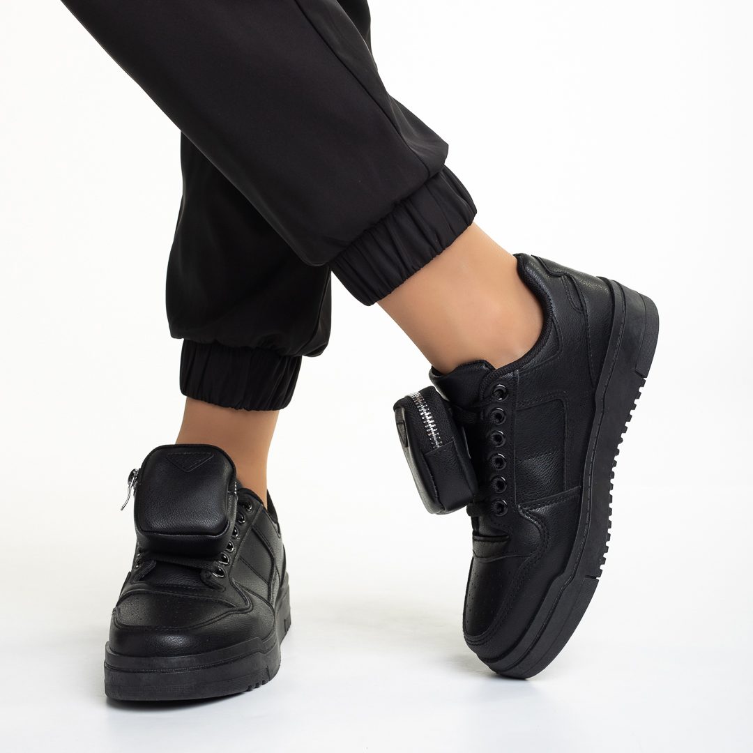 Γυναικεία αθλητικά παπούτσια μαύρα από οικολογικό δέρμα  Inola, 5 - Kalapod.gr