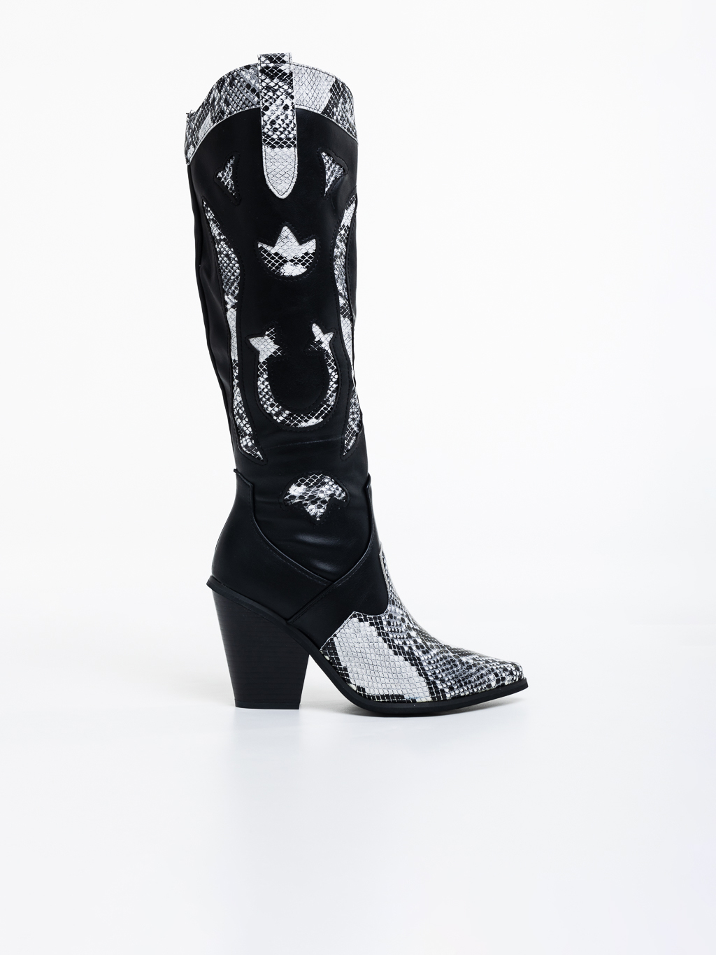 Γυναικείες μπότες μαύρα με λευκά από οικολογικό δέρμα Narelle, 7 - Kalapod.gr