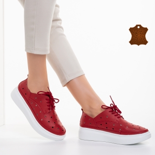 Γυναικεία Παπούτσια, Γυναικεία casual παπούτσια κόκκινα από φυσικό δέρμα June - Kalapod.gr