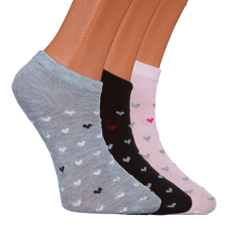 Γυναικεία Αξεσουάρ, Σετ 3 ζευγάρια γυναικείες κάλτσες μαύρες, ροζ και γκρί με καρδούλες BD-1090 - Kalapod.gr