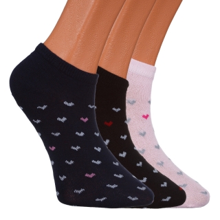 Γυναικεία Αξεσουάρ, Σετ 3 ζευγάρια γυναικείες κάλτσες ροζ,μπλε και μαύρες με καρδούλες BD-1090 - Kalapod.gr