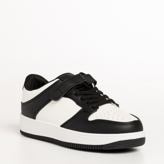 Νέα, Παιδικά αθλητικά παπούτσια μαύρα με λευκό από οικολογικό δέρμα Neal - Kalapod.gr