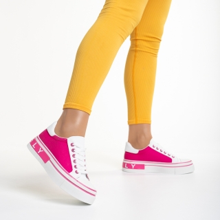 Γυναικεία Αθλητικά Παπούτσια, Γυναικεία αθλητικά παπούτσια λευκά  με ροζ από οικολογικό δέρμα και ύφασμα Calandra - Kalapod.gr