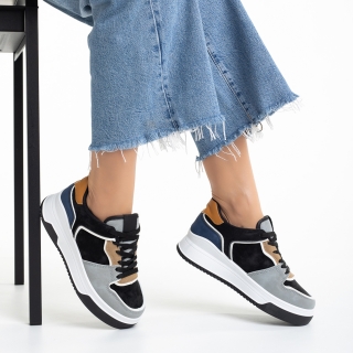 Νέα, Γυναικεία αθλητικά παπούτσια  μαύρα με γκρί από ύφασμα  Caitlyn - Kalapod.gr