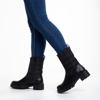 Γυναικείες Μπότες, Γυναικείες μπότες μαύρες από οικολογικό δέρμα και ύφασμα  Micaela - Kalapod.gr