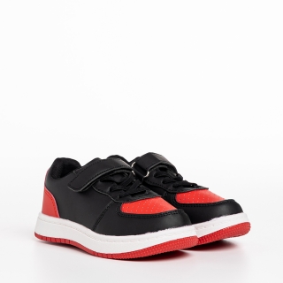 Παιδικά Αθλητικά Παπούτσια, Παιδικά αθλητικά παπούτσια κόκκινα  με μαύρο από οικολογικό δέρμα Ponty - Kalapod.gr