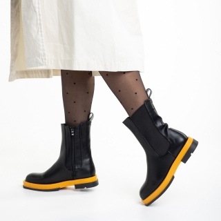 Γυναικείες Μπότες, Γυναικείες μπότες μαύρες με κίτρινο από οικολογικό δέρμα Verma - Kalapod.gr