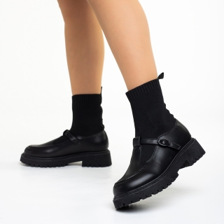 Γυναικεία Παπούτσια, Γυναικεία μπότινια μαύρα από οικολογικό δέρμα και ύφασμα Dallas - Kalapod.gr