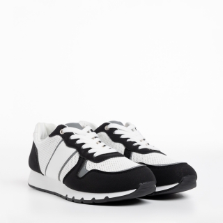 Ανδρικά Αθλητικά Παπούτσια, Ανδρικά αθλητικά παπούτσια λευκά με μαύρο από ύφασμα Lorenzo - Kalapod.gr
