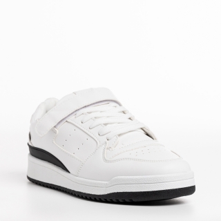 Ανδρικά Αθλητικά Παπούτσια, Ανδρικά αθλητικά παπούτσια λευκά με μαύρο από οικολογικό δέρμα Zaid - Kalapod.gr