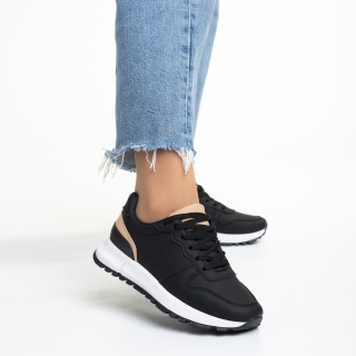 Γυναικεία Αθλητικά Παπούτσια, Γυναικεία αθλητικά παπούτσια μαύρα από οικολογικό δέρμα  Meirit - Kalapod.gr