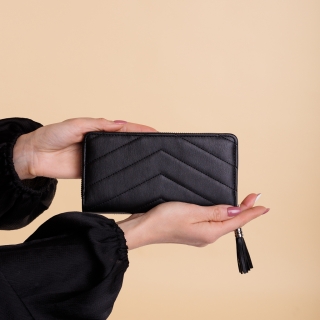 Γυναικεία Πορτοφόλια, Γυναικείο πορτοφόλι μαύρο από οικολογικό δέρμα  Zoraida - Kalapod.gr