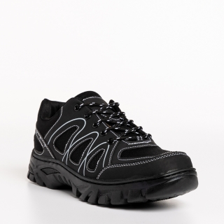 Ανδρικά Αθλητικά Παπούτσια, Ανδρικά αθλητικά παπούτσια μαύρα από οικολογικό δέρμα και ύφασμα  Devin - Kalapod.gr