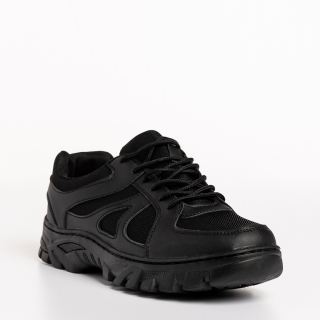 Ανδρικά Αθλητικά Παπούτσια, Ανδρικά αθλητικά παπούτσια μαύρα από οικολογικό δέρμα και ύφασμα  Amedeo - Kalapod.gr