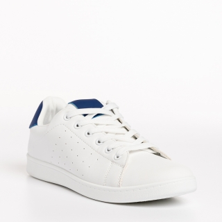 Νέα, Ανδρικά αθλητικά παπούτσια λευκά με μπλε από οικολογικό δέρμα  Valeriano - Kalapod.gr
