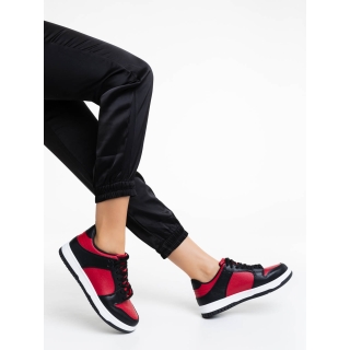Γυναικεία αθλητικά παπούτσια κόκκινα με μαύρο από οικολογικό δέρμα Remmie - Kalapod.gr