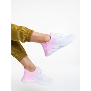 Γυναικεία αθλητικά παπούτσια λευκά με ροζ από ύφασμα Lienna - Kalapod.gr
