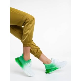 Γυναικεία αθλητικά παπούτσια λευκά με πράσινο από ύφασμα Lienna - Kalapod.gr