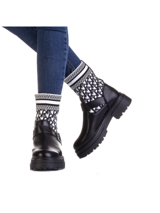 Γυναικείες Μπότες, Γυναικείες μπότες  Dernia μαύρα με λευκό - Kalapod.gr
