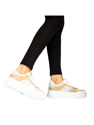 Γυναικεία Αθλητικά Παπούτσια, Γυναικεία αθλητικά παπούτσια Biona λευκά με χακί - Kalapod.gr
