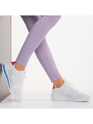 Γυναικεία Αθλητικά Παπούτσια, Γυναικεία αθλητικά παπούτσια λευκό με μπλε από οικολογικό δέρμα Jesika - Kalapod.gr