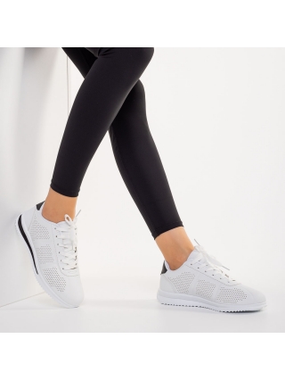 Γυναικεία Αθλητικά Παπούτσια, Γυναικεία αθλητικά παπούτσια  λευκό με μαυρό από οικολογικό δέρμα Jesika - Kalapod.gr