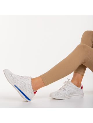 Γυναικεία αθλητικά παπούτσια λευκά με μπλε από οικολογικό δέρμα Zolla - Kalapod.gr