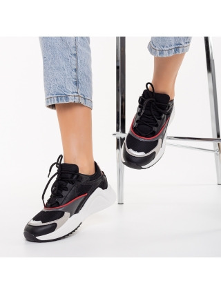 ΓΥΝΑΙΚΕΙΑ ΥΠΟΔΗΜΑΤΑ, Γυναικεία αθλητικά παπούτσια μαύρα από οικολογικό δέρμα και ύφασμα Dewina - Kalapod.gr