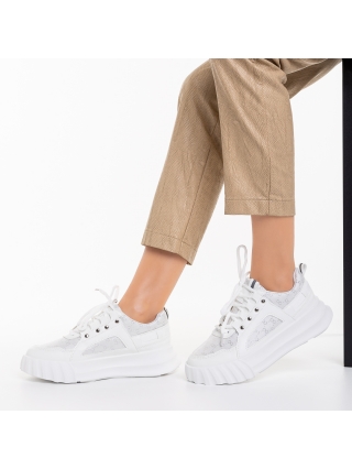 Γυναικεία Αθλητικά Παπούτσια, Γυναικεία αθλητικά παπούτσια λευκά από οικολογικό δέρμα και ύφασμα Meriz - Kalapod.gr