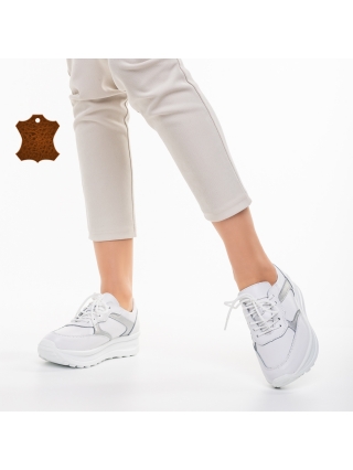 Casual παπούτσια, Γυναικεία casual παπούτσια λευκά με ασημί από φυσικό δέρμα Magnolia - Kalapod.gr