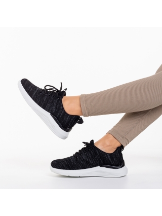 Γυναικεία αθλητικά παπούτσια μαύρα από ύφασμα Thiago - Kalapod.gr