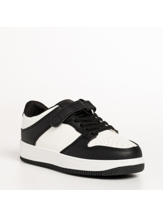 Παιδικά Αθλητικά Παπούτσια, Παιδικά αθλητικά παπούτσια μαύρα με λευκό από οικολογικό δέρμα Neal - Kalapod.gr
