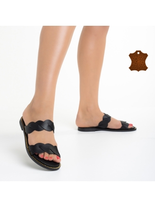 Παντόφλες χωρίς τακούνι, Γυναικείες παντόφλες μαύρα από γνήσιο δέρμα Ionna - Kalapod.gr