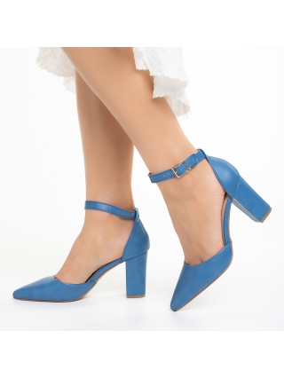 Χοντροτάκουνα παπούτσια, Γυναικεία παπούτσια μπλε με τακούνι από οικολογικό δέρμα Ramani - Kalapod.gr