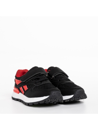 Παιδικά Αθλητικά Παπούτσια, Παιδικά αθλητικά παπούτσια μαύρα με κόκκινο από ύφασμα Venetta - Kalapod.gr